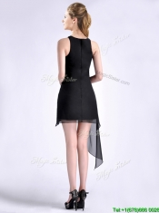 Modern Scoop Asymmetrical Black Chiffon Prom Dress with Beading
