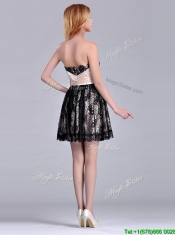Modern Strapless Black Short Prom Dress with Lace and Belt