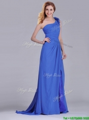 Modest Beaded and Applique Criss Cross Dama Dress with Brush Train