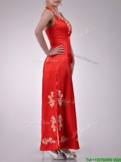 Modest Column Halter Top Backless Red Dama Dress with Appliques