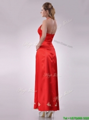 Modest Column Halter Top Backless Red Dama Dress with Appliques