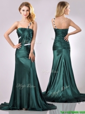 Modest One Shoulder Dark Green Prom Dress in Elastic Woven Satin Modest One Shoulder Dark Green Prom Dress in Elastic Woven Satin