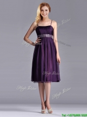 Modest Spaghetti Straps Beaded Chiffon Short Prom Dress in Purple
