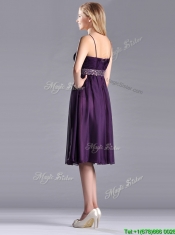 Modest Spaghetti Straps Beaded Chiffon Short Prom Dress in Purple