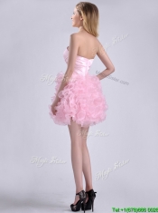 Modest Sweetheart Rolling Flowers Short Dama Dress in Baby Pink