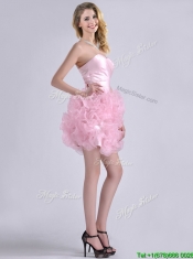 Modest Sweetheart Rolling Flowers Short Dama Dress in Baby Pink