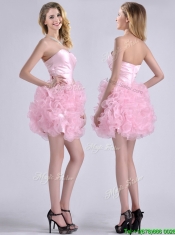 Modest Sweetheart Rolling Flowers Short Dama Dress in Baby Pink