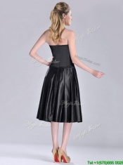 Most Popular Zipper Up Strapless Black Prom Dress in Tea Length