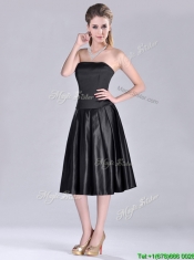 Most Popular Zipper Up Strapless Black Prom Dress in Tea Length