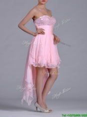 New Arrivals Beaded Bust High Low Chiffon Prom Dress in Baby Pink