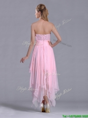 New Arrivals Beaded Bust High Low Chiffon Prom Dress in Baby Pink