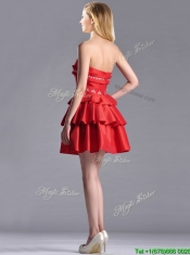 New Arrivals Red Strapless Dama Dress with Ruffled Layers and Beading