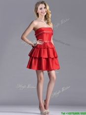 New Arrivals Red Strapless Dama Dress with Ruffled Layers and Beading