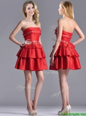 New Arrivals Red Strapless Dama Dress with Ruffled Layers and Beading