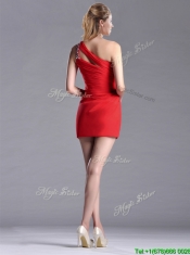 New Arrivals Side Zipper One Shoulder Red Prom Dress with Beading