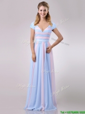 New Deep V Neckline Chiffon Prom Dress in Baby Pink and Light Blue