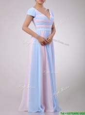 New Deep V Neckline Chiffon Prom Dress in Baby Pink and Light Blue