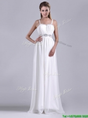 New Style Beaded Top and Waist White Prom Dress with Criss Cross