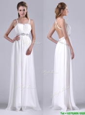 New Style Beaded Top and Waist White Prom Dress with Criss Cross