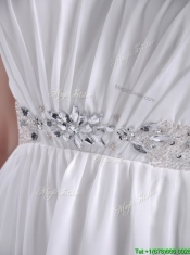 New Style Beaded Top and Waist White Prom Dress with Criss Cross