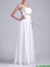 New Style Beaded Top and Waist White Prom Dress with Criss Cross