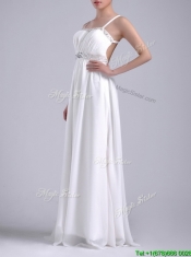 New Style Beaded Top and Waist White Prom Dress with Criss Cross