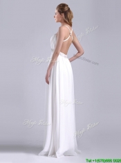New Style Beaded Top and Waist White Prom Dress with Criss Cross