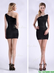 New Style Black One Shoulder Column Prom Dress with Zipper Up
