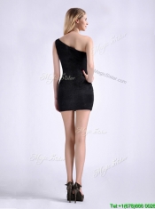 New Style Black One Shoulder Column Prom Dress with Zipper Up