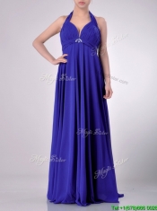 New Style Halter Top Zipper Up Long Prom Dress in Blue