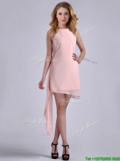New Style Scoop Empire Chiffon Asymmetrical Prom Dress in Baby Pink