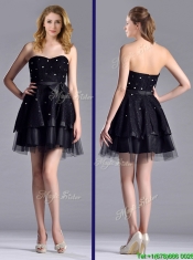 New Style Tulle Black Short Prom Dress with Beading and Belt