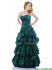 Popular A Line Ruched and Bubble Prom Dress in Hunter Green