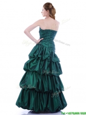 Popular A Line Ruched and Bubble Prom Dress in Hunter Green