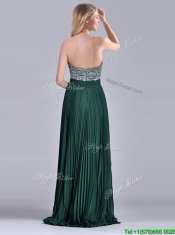 Popular Brush Train Beaded Bust and Pleated Dama Dress in Hunter Green