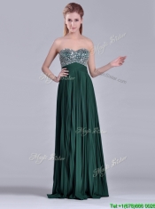 Popular Brush Train Beaded Bust and Pleated Dama Dress in Hunter Green