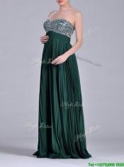 Popular Brush Train Beaded Bust and Pleated Dama Dress in Hunter Green