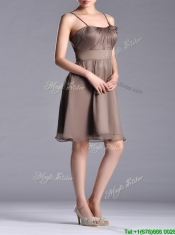 Popular Chiffon Brown Short Prom Dress with Spaghetti Straps