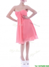 Popular Empire Chiffon Ruched Watermelon Prom Dress in Knee Length