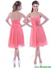 Popular Empire Chiffon Ruched Watermelon Prom Dress in Knee Length