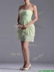 Popular Ruched Decorated Bodice Short Dama Dress in Yellow Green