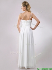 Popular Spaghetti Straps Applique and Ruched Prom Dress in White