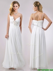 Popular Spaghetti Straps Applique and Ruched Prom Dress in White