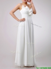 Popular Spaghetti Straps Applique and Ruched Prom Dress in White
