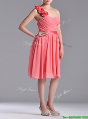 Popular Watermelon Prom Dress with Hand Made Flowers Decorated One Shoulder