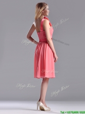 Popular Watermelon Prom Dress with Hand Made Flowers Decorated One Shoulder