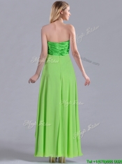 Pretty Beaded Decorated V Neck Spring Green Prom Dress in Ankle Length