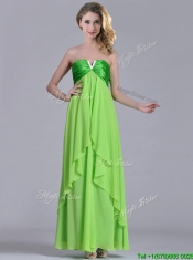Pretty Beaded Decorated V Neck Spring Green Prom Dress in Ankle Length