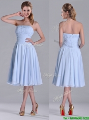 Pretty Strapless Chiffon Ruched Lavender Dama Dress in Tea Length