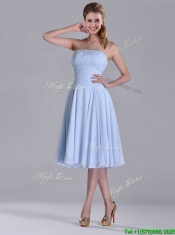 Pretty Strapless Chiffon Ruched Lavender Dama Dress in Tea Length
